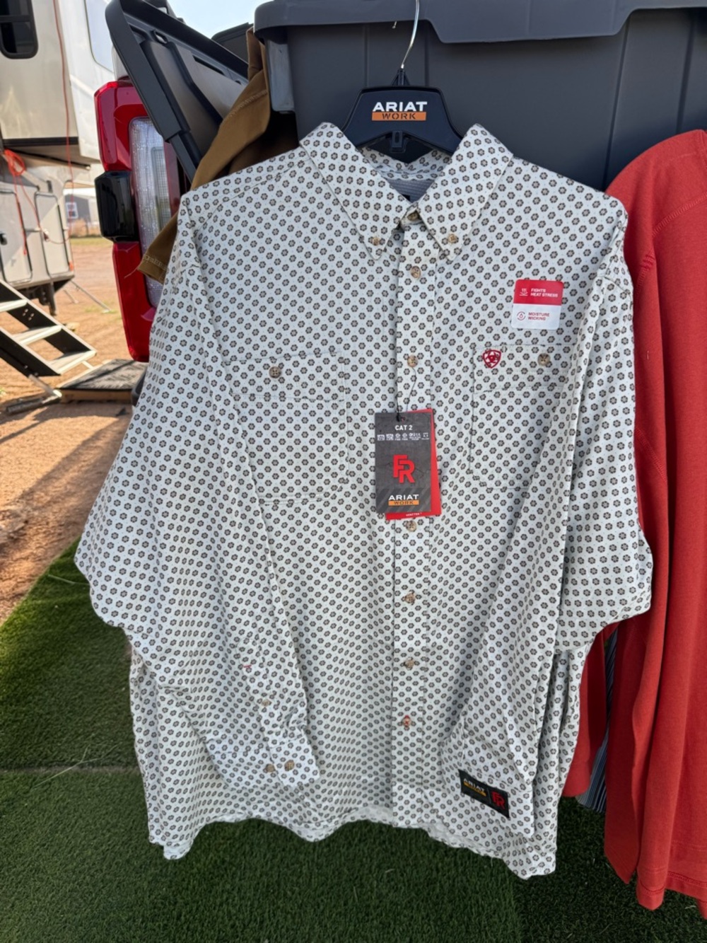 Ariat Men’s White Button-Down Shirt with Navy Geo Print